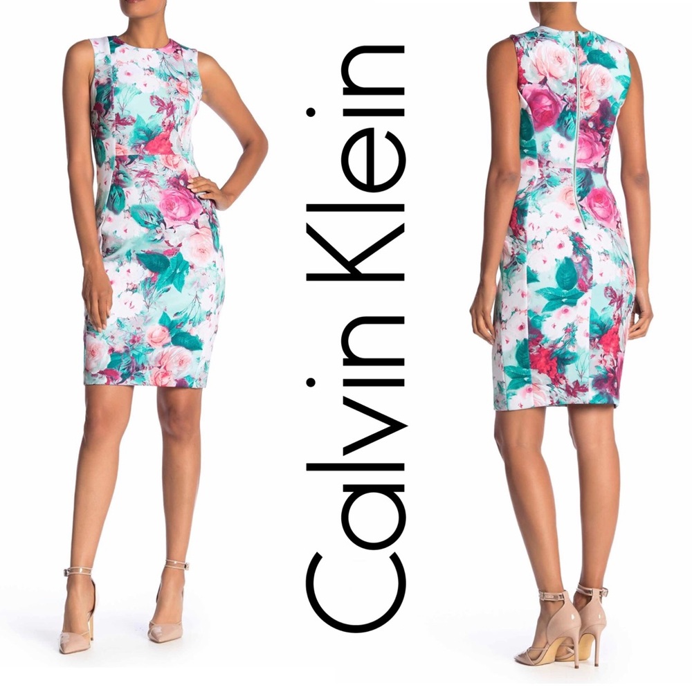 CALVIN KLEIN Sleeveless Floral Sheath Dress